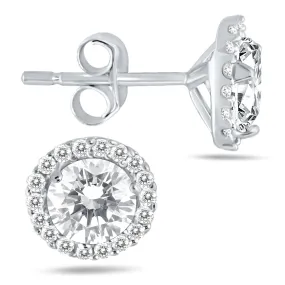 1 1/4 Carat Tw Diamond Halo Earrings In 14K White Gold