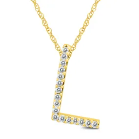 1/10 Carat Tw L Initial Diamond Pendant Necklace In 10K Yellow Gold With Adjustable Chain