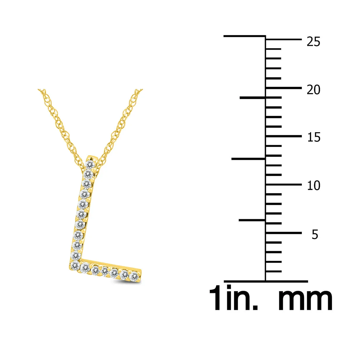 1/10 Carat Tw L Initial Diamond Pendant Necklace In 10K Yellow Gold With Adjustable Chain