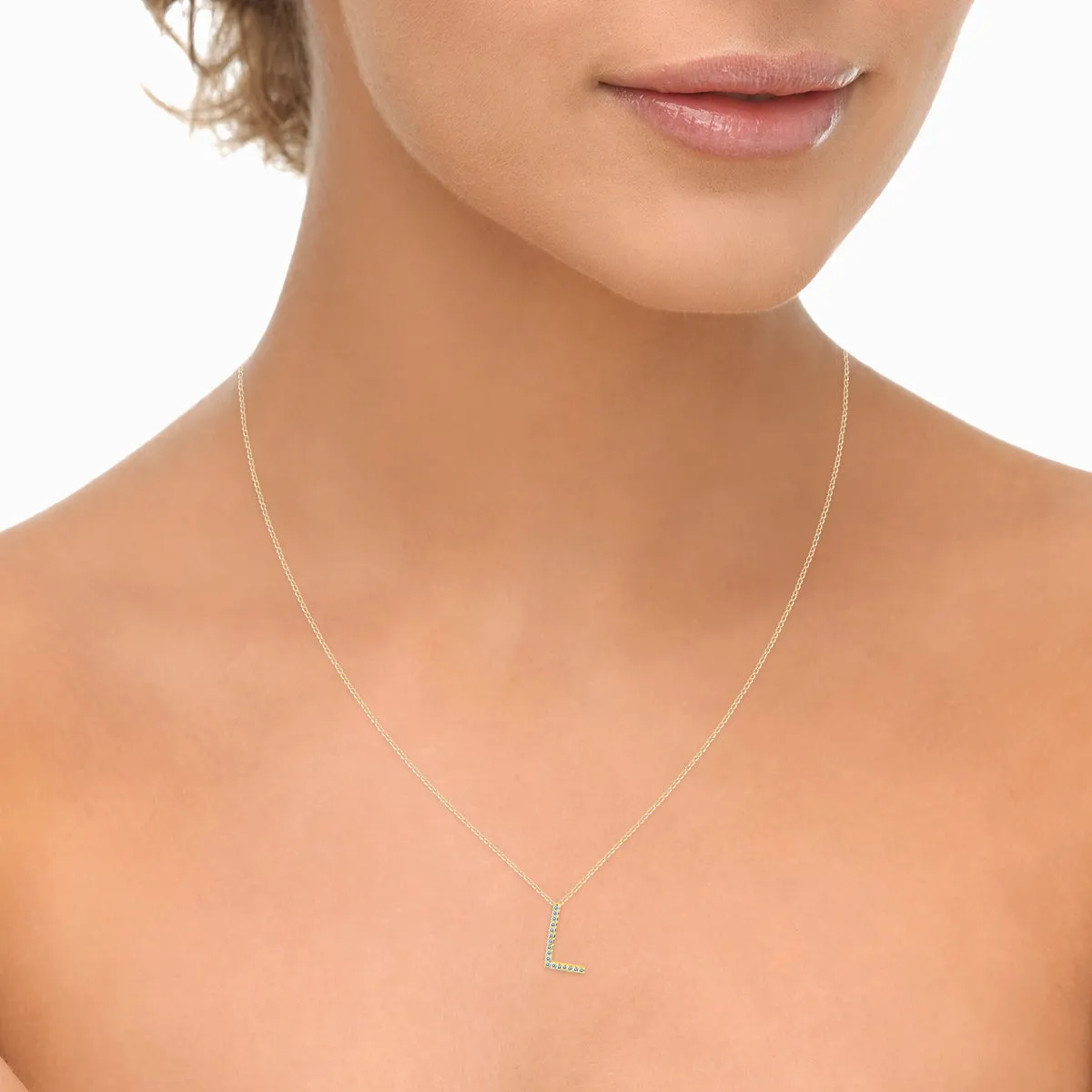 1/10 Carat Tw L Initial Diamond Pendant Necklace In 10K Yellow Gold With Adjustable Chain