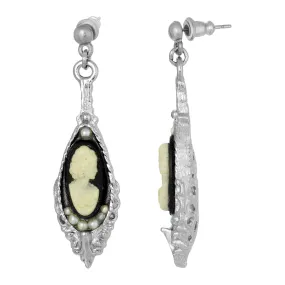 1928 Jewelry Black and White Cameo Faux Pearl Post Drop Earrings