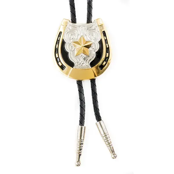 22704 Horseshoe Silver Black Bolo