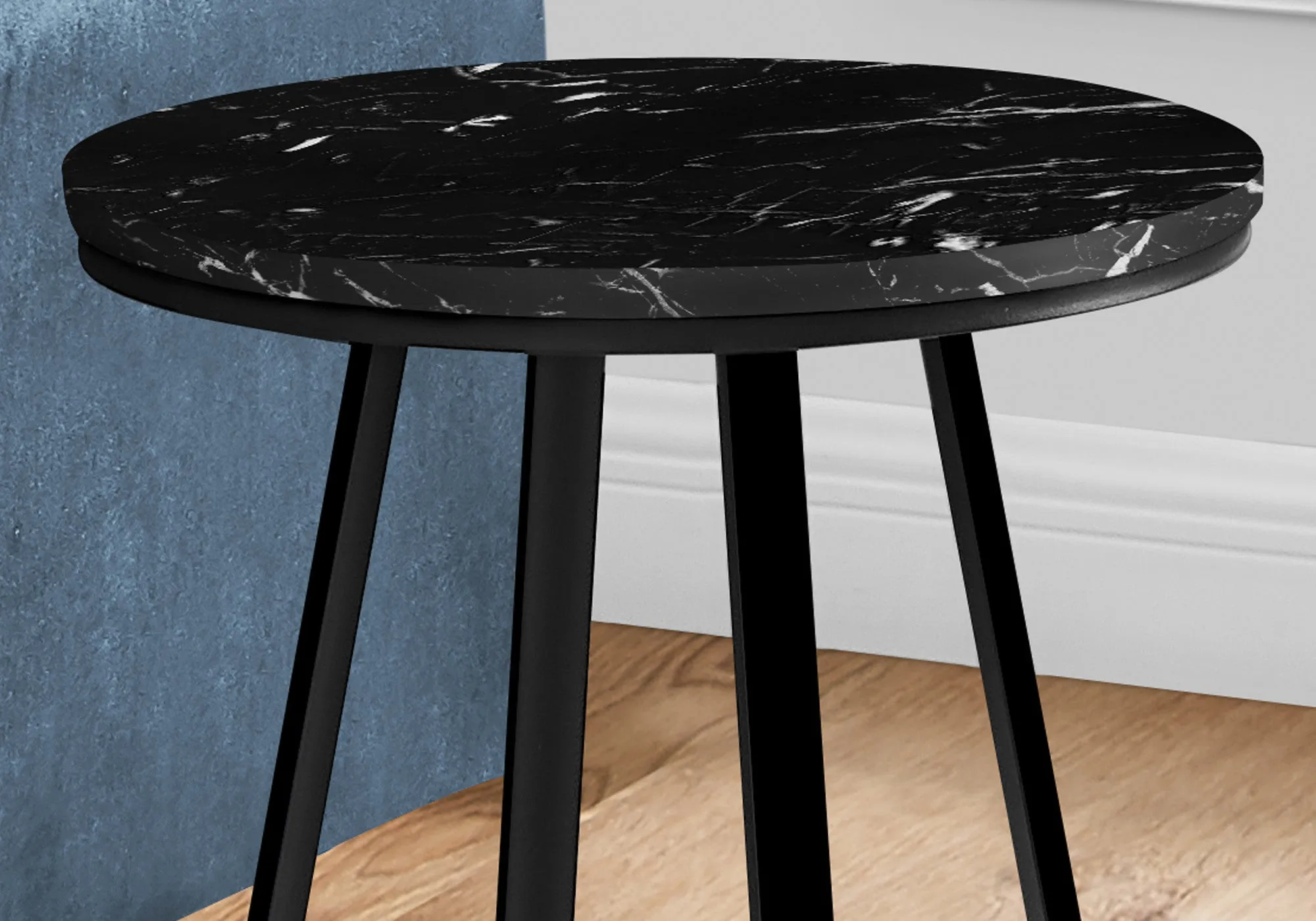 22" Black Faux Marble Round End Table By Homeroots