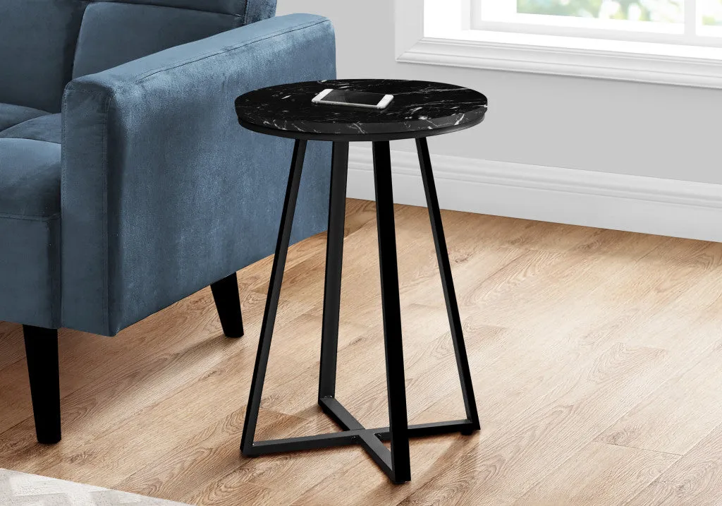 22" Black Faux Marble Round End Table By Homeroots