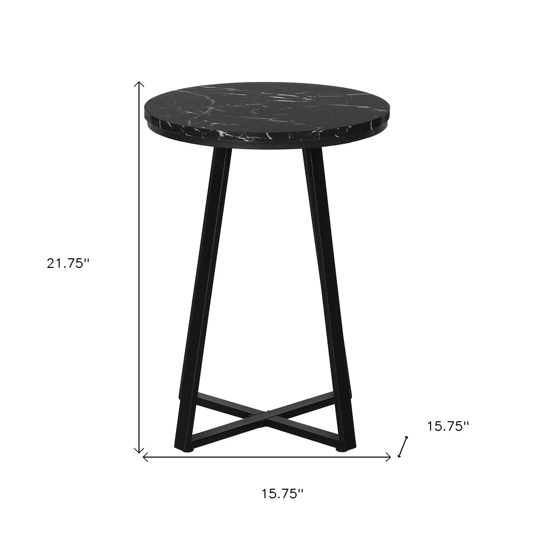 22" Black Faux Marble Round End Table By Homeroots