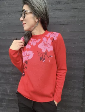 232634 Jacquard Pullover Orchid Motive Red