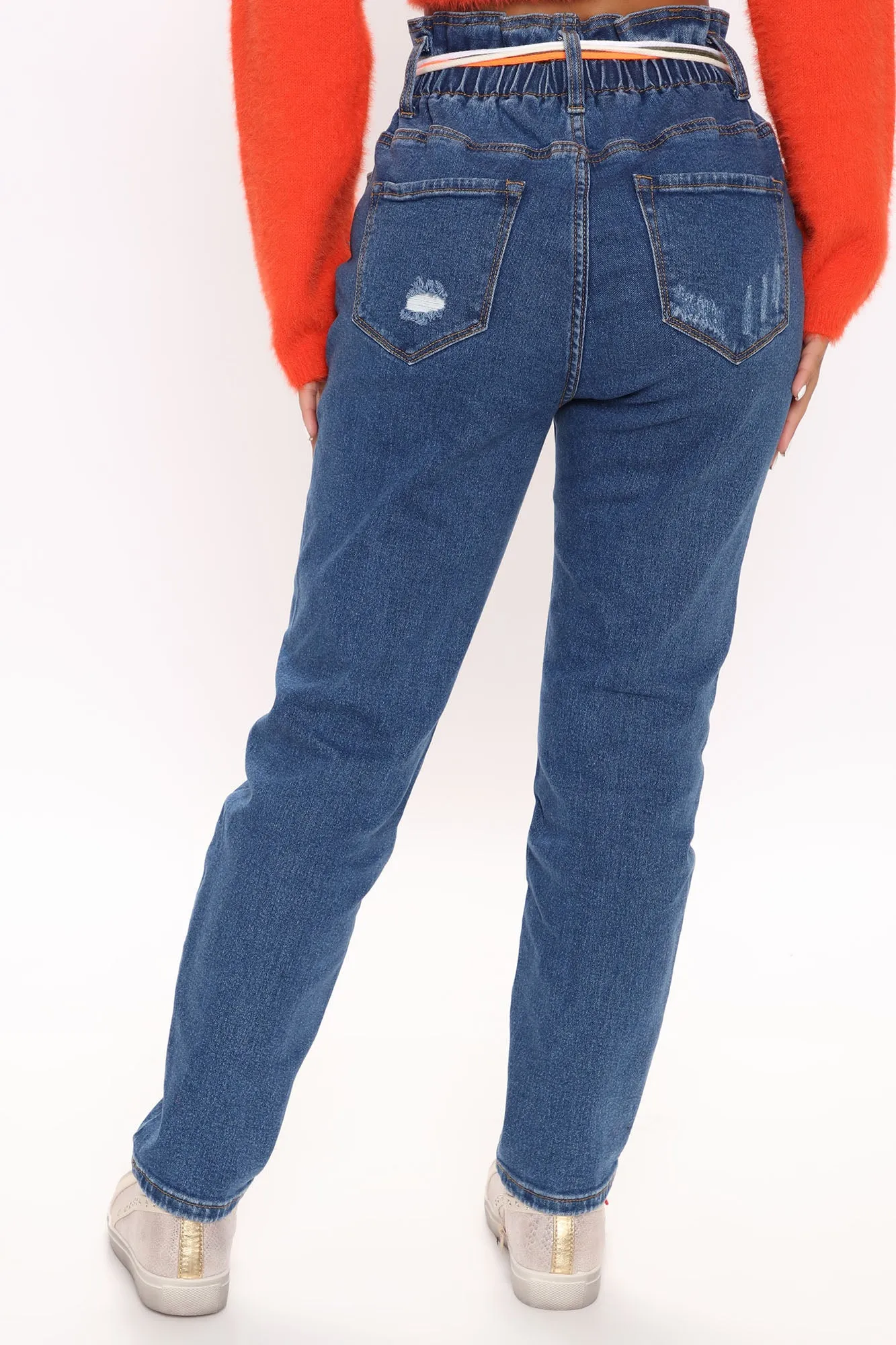 A Lil Tied Up Distressed Straight Leg Jeans - Medium Blue Wash