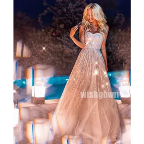 A-line Sweetheart Sparkle Beaded Tulle Long Prom Dresses PG1109