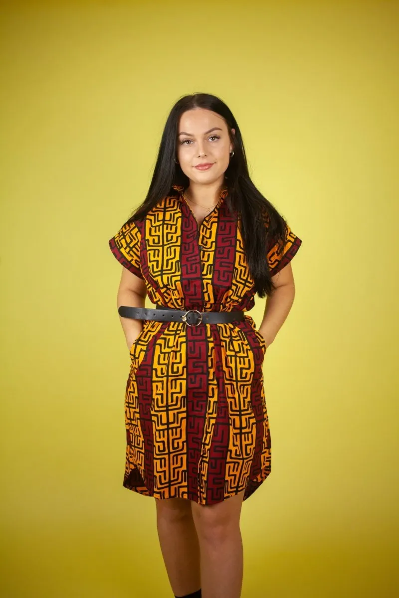 African Dress In Read & Yellow