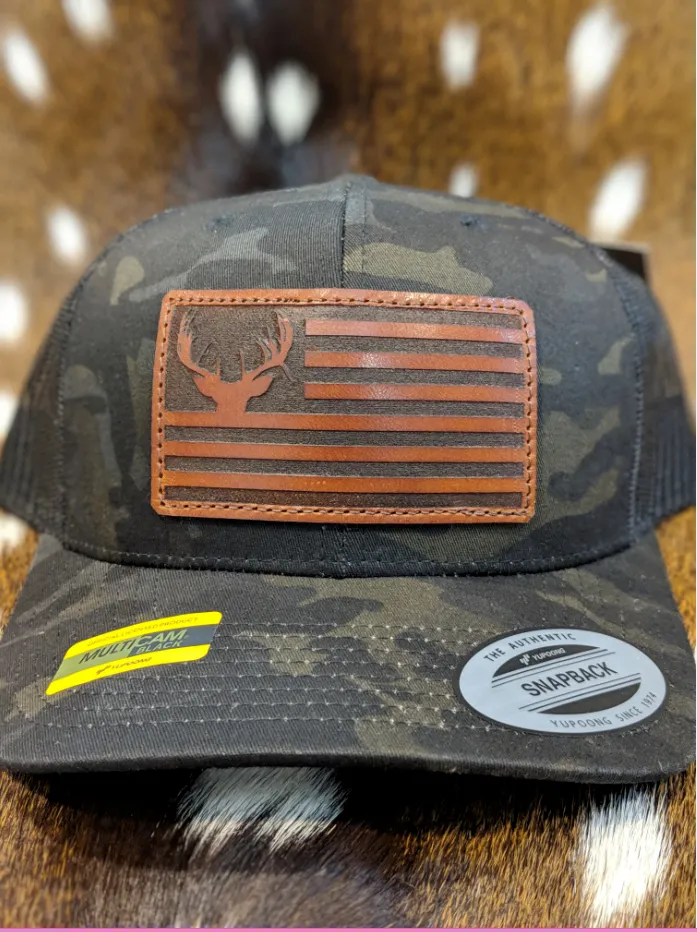 American Flag Deer Skull PATCH Hat