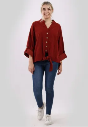 Anne   Kate Italian Corduroy Knotted Hem Top