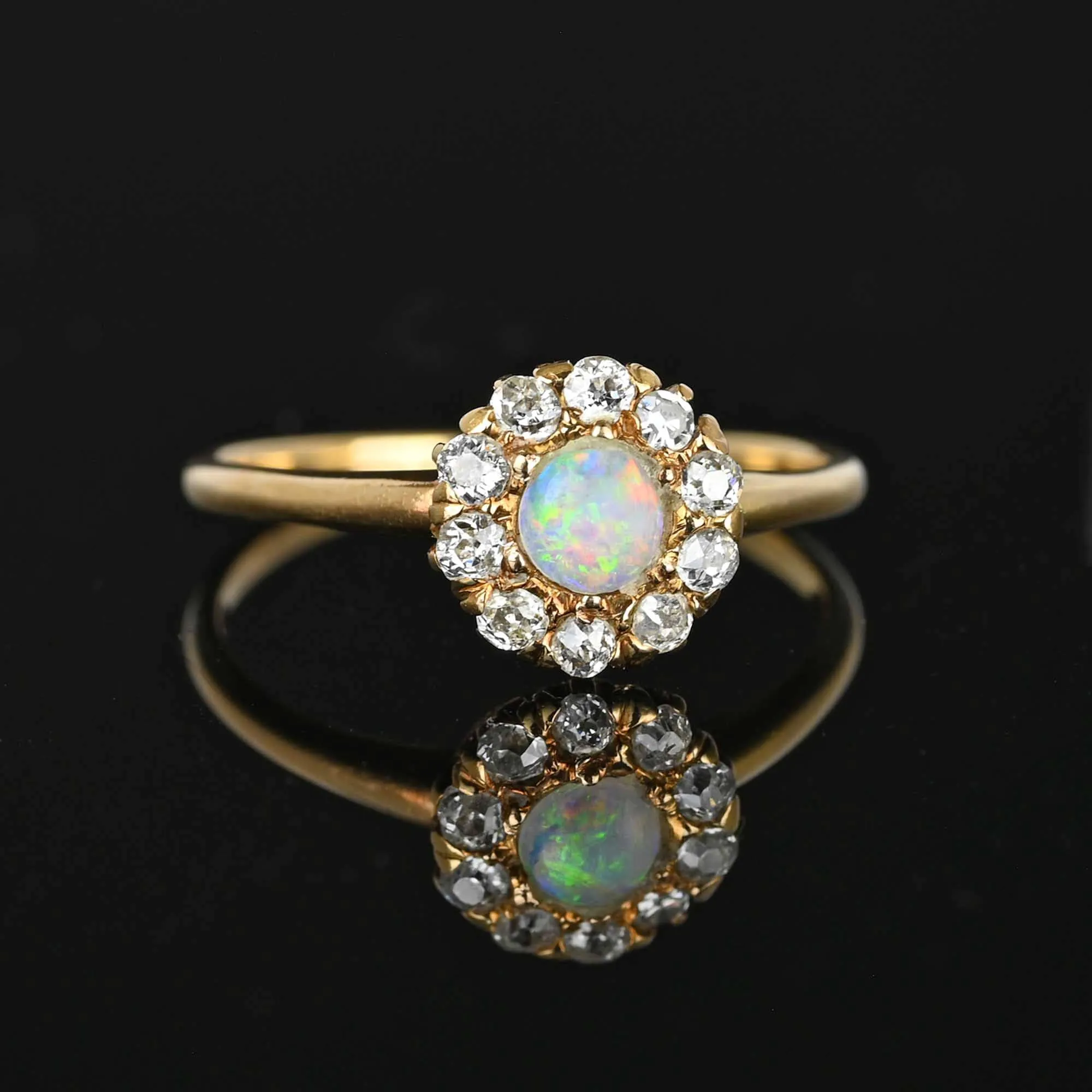 Antique 14K Gold Diamond Halo Opal Ring