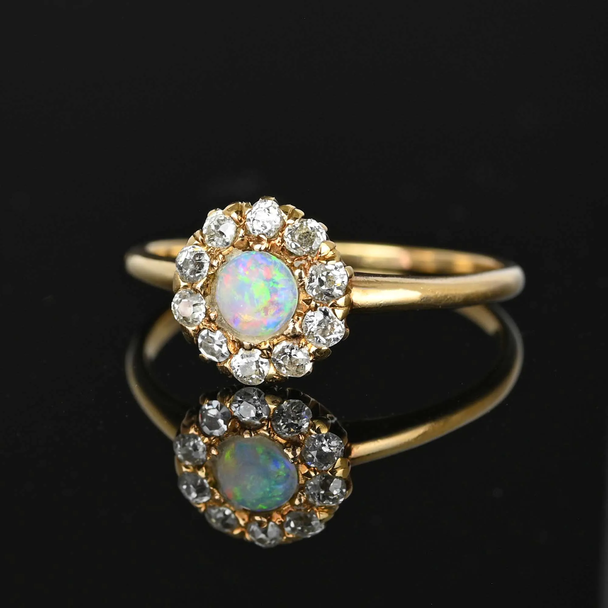 Antique 14K Gold Diamond Halo Opal Ring