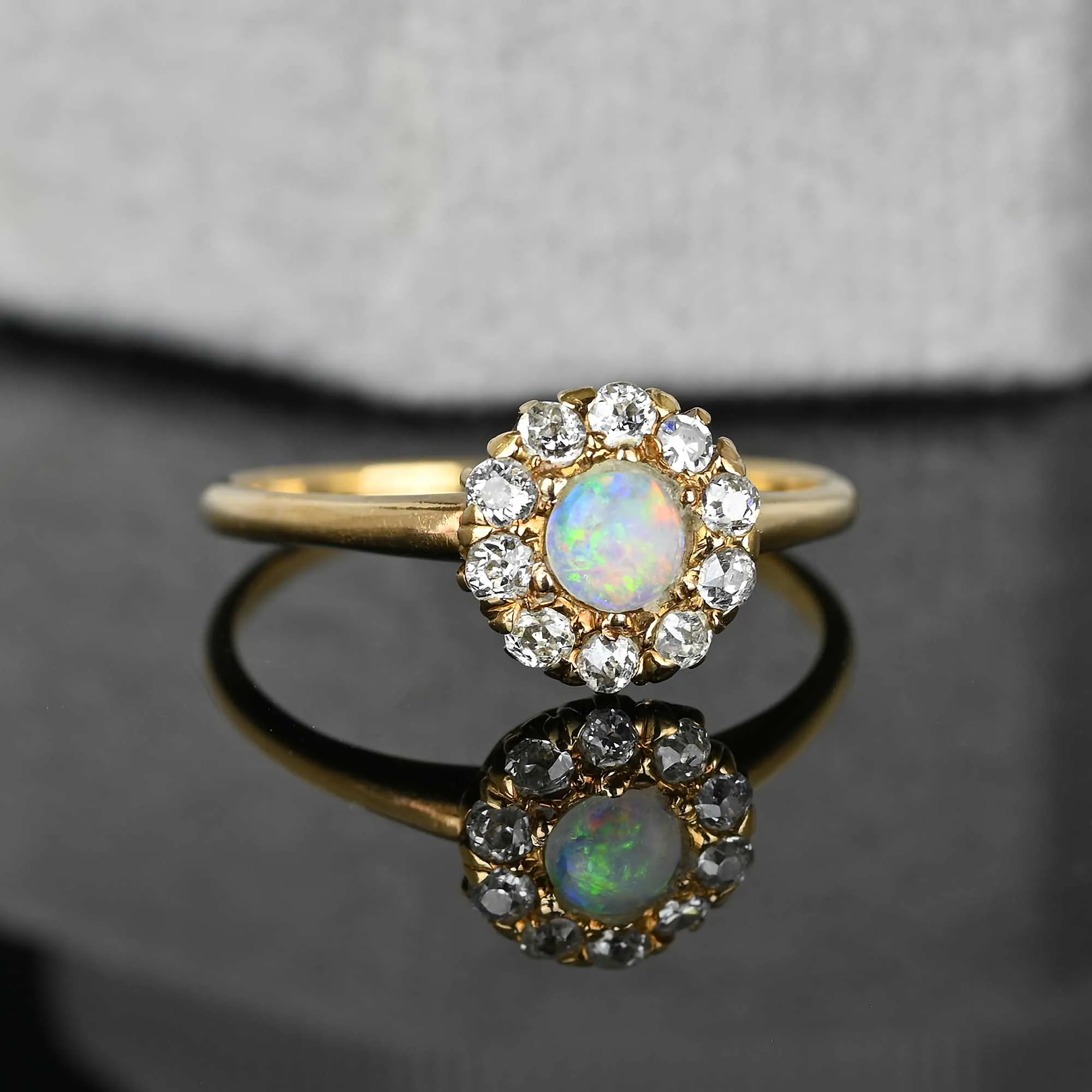 Antique 14K Gold Diamond Halo Opal Ring