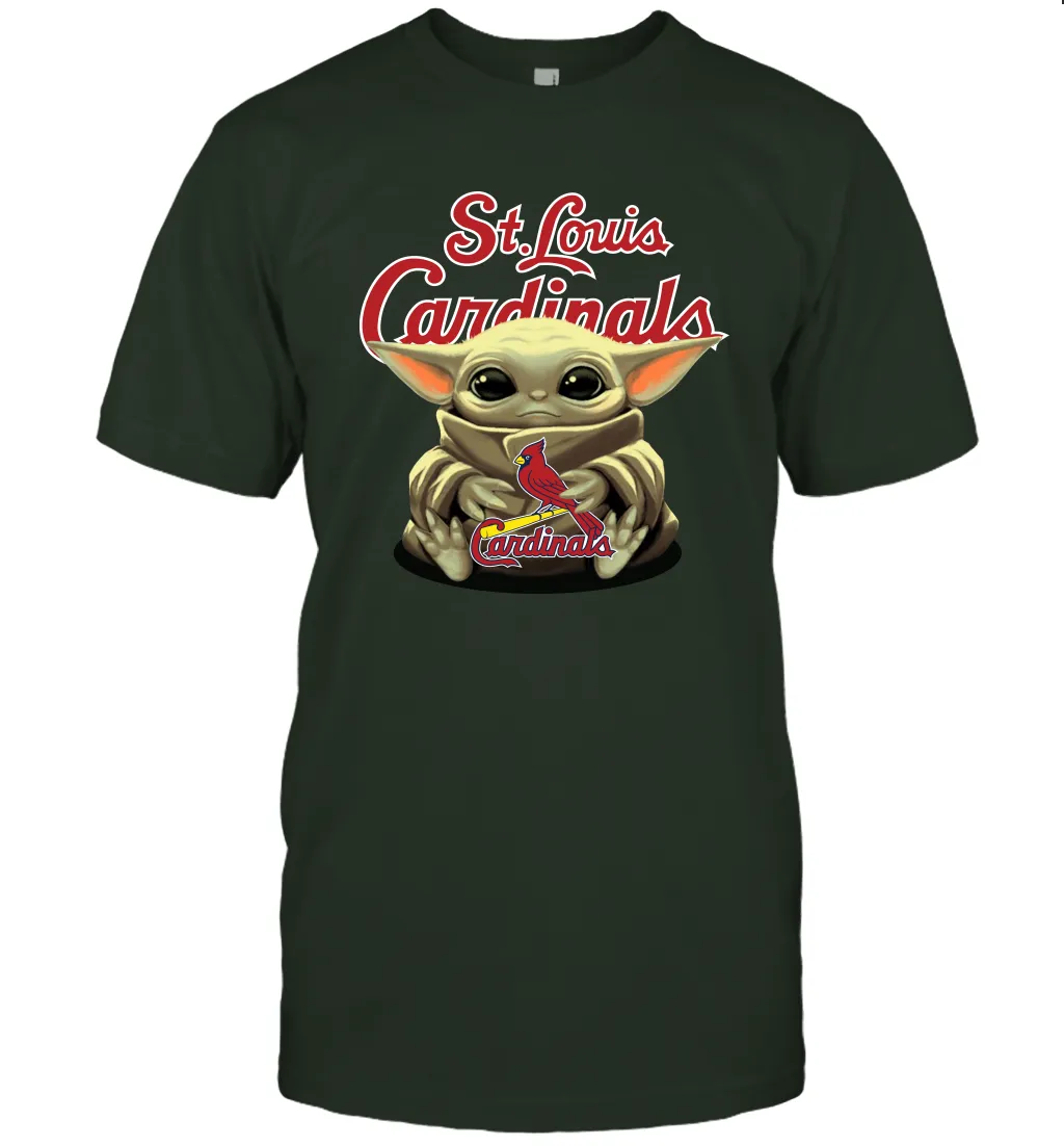 Baby Yoda Hugs Loves The St Louis Cardinals Baseball Mens T-Shirt