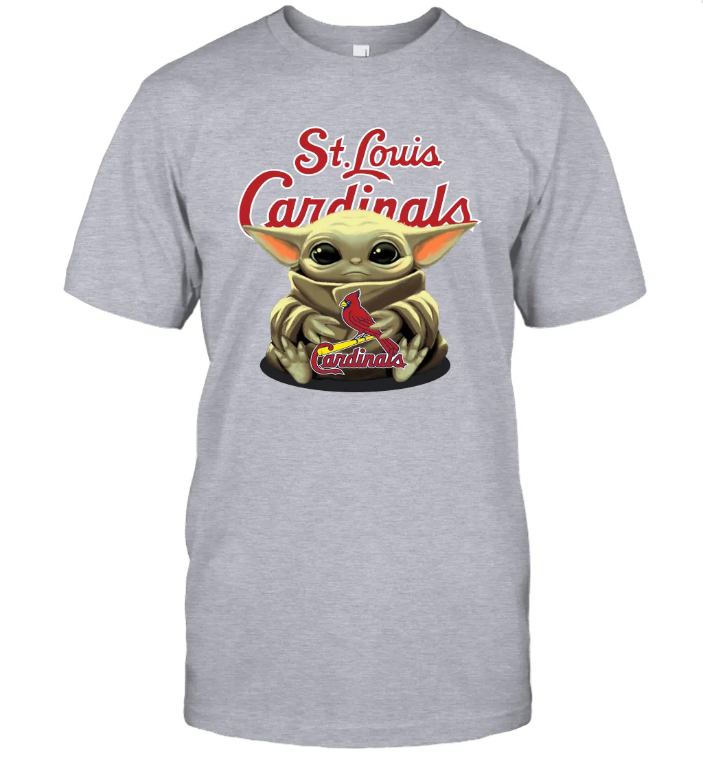 Baby Yoda Hugs Loves The St Louis Cardinals Baseball Mens T-Shirt