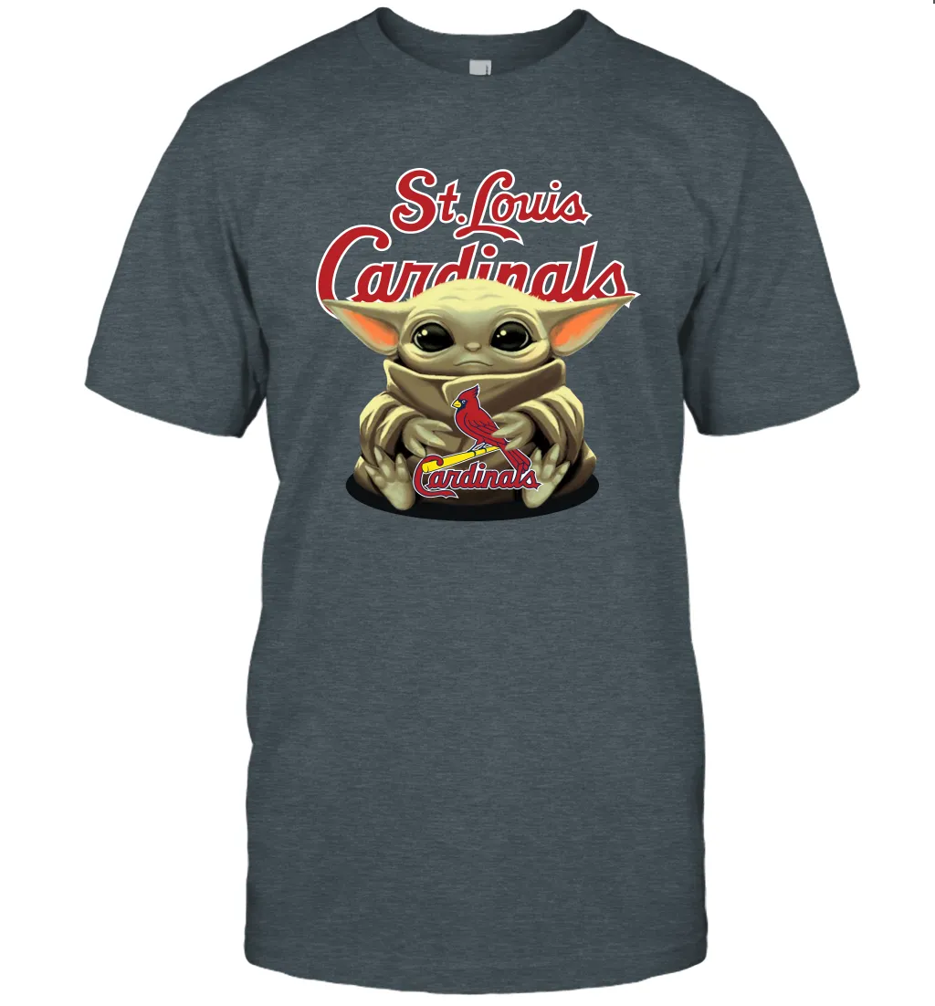 Baby Yoda Hugs Loves The St Louis Cardinals Baseball Mens T-Shirt