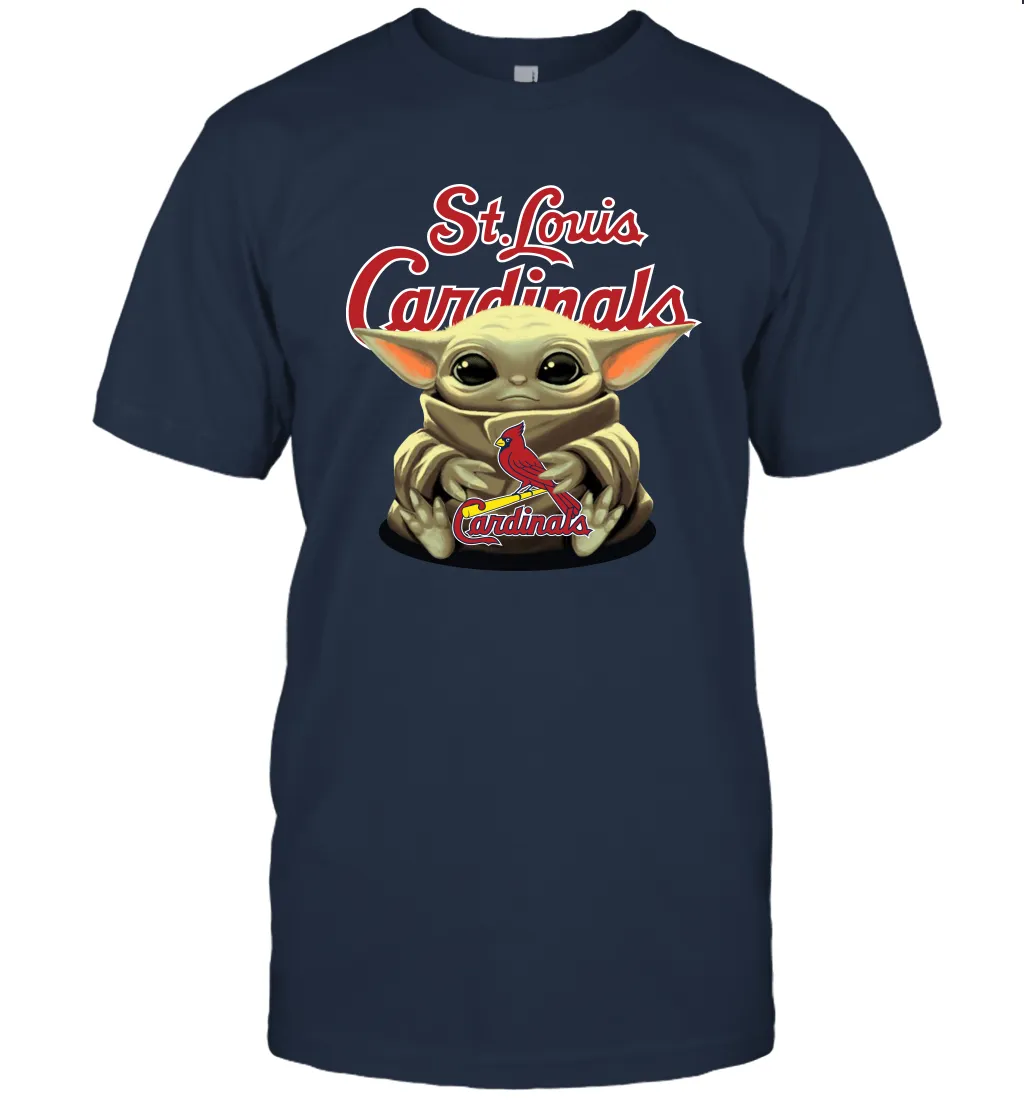 Baby Yoda Hugs Loves The St Louis Cardinals Baseball Mens T-Shirt