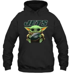 Baby Yoda Loves The New York Jets Star Wars Baby Yoda Hugs Jets NFL Adult Hoodie Sweatshirt