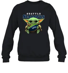 Baby Yoda Loves The Seattle Seahawks Star Wars Baby Yoda Hugs Seahawks NFL Adult Sweatshirt