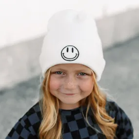 BAMBOO CUFF SMILE BEANIE- WHITE