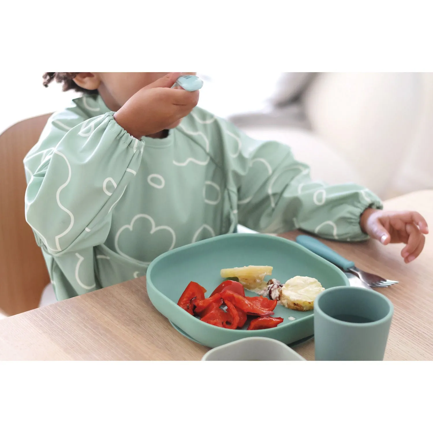 Beaba 2 in 1 Bib with Removable Sleeves - Sage Green