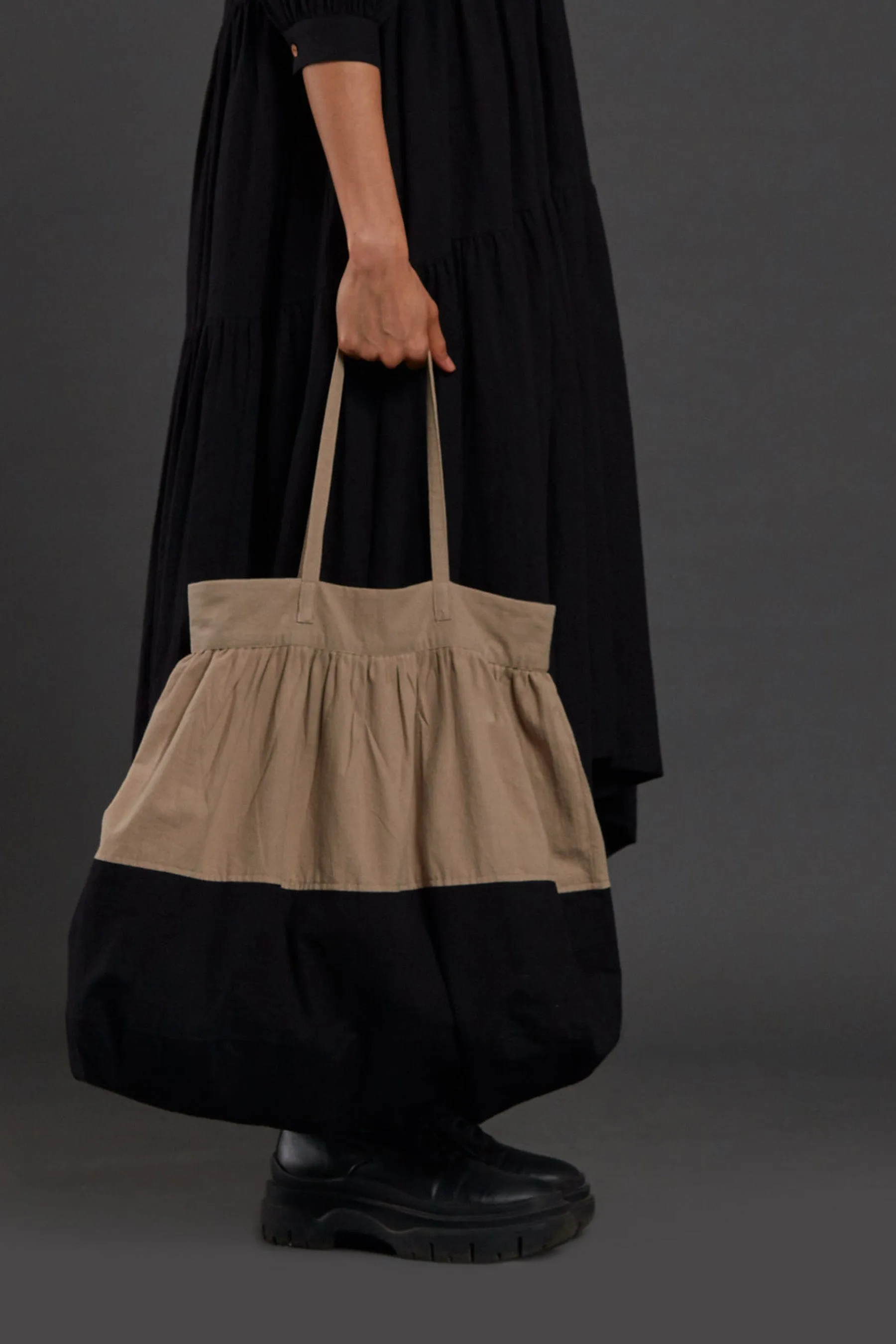 Beige & Black Tote Bag