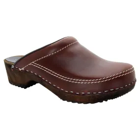 BJORK Men's Christian Wood Open Back Oiled Leather Clogs