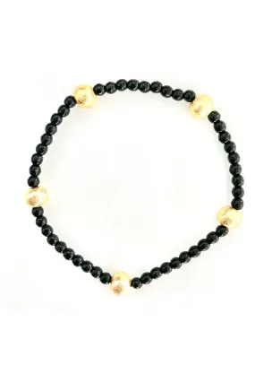 Black & Gold Beaded Stretchy Bracelet