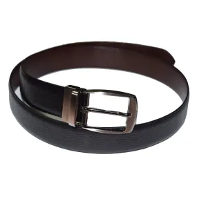 Black and brown reversible leather belt with wave print