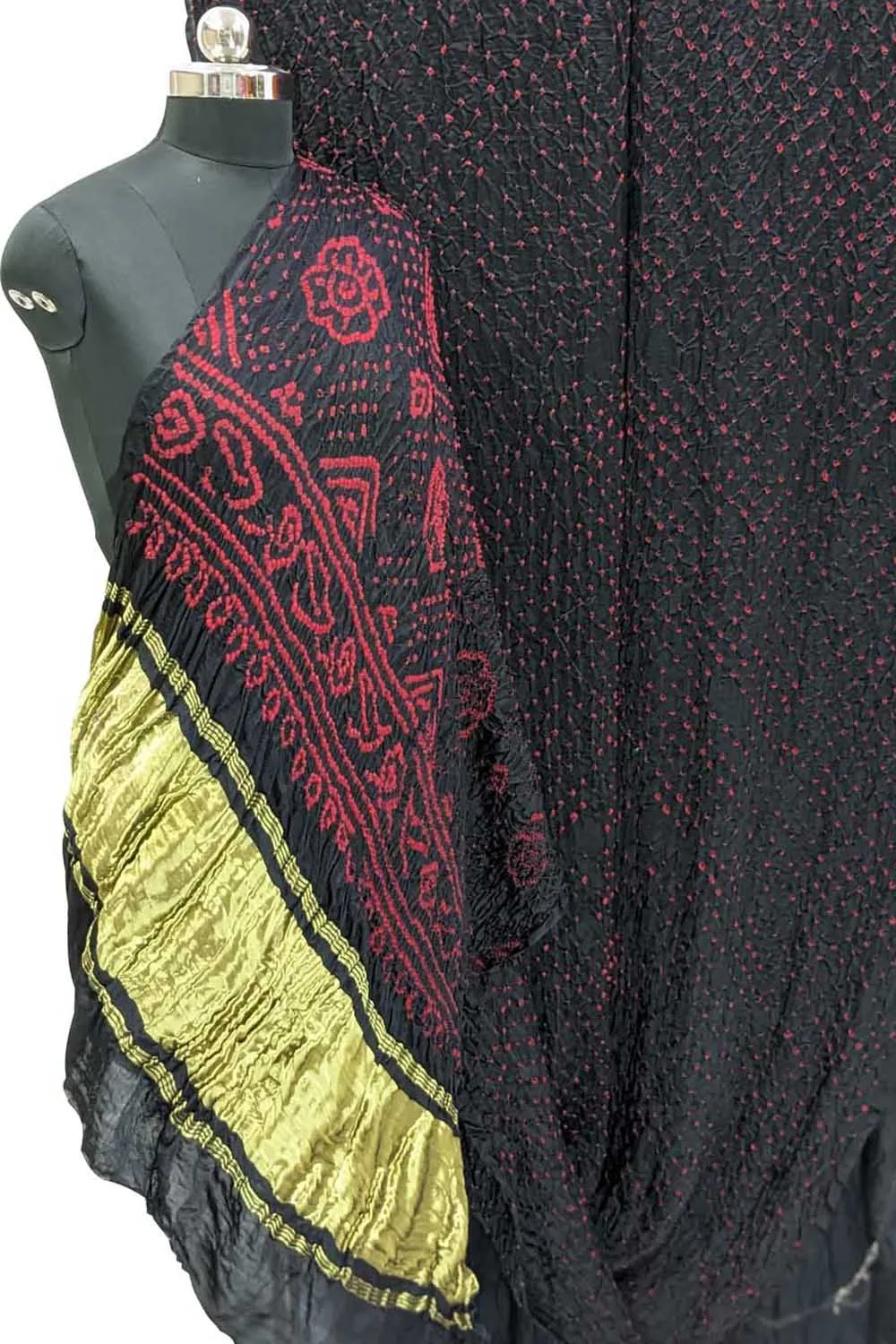 Black Bandhani Pure Gajji Silk Saree