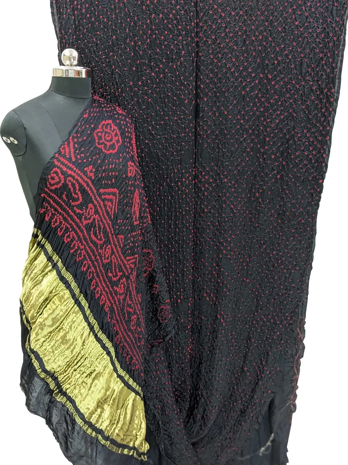 Black Bandhani Pure Gajji Silk Saree