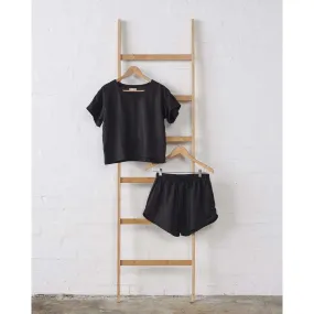 Black Boxy Tee and Short Linen PJ Set