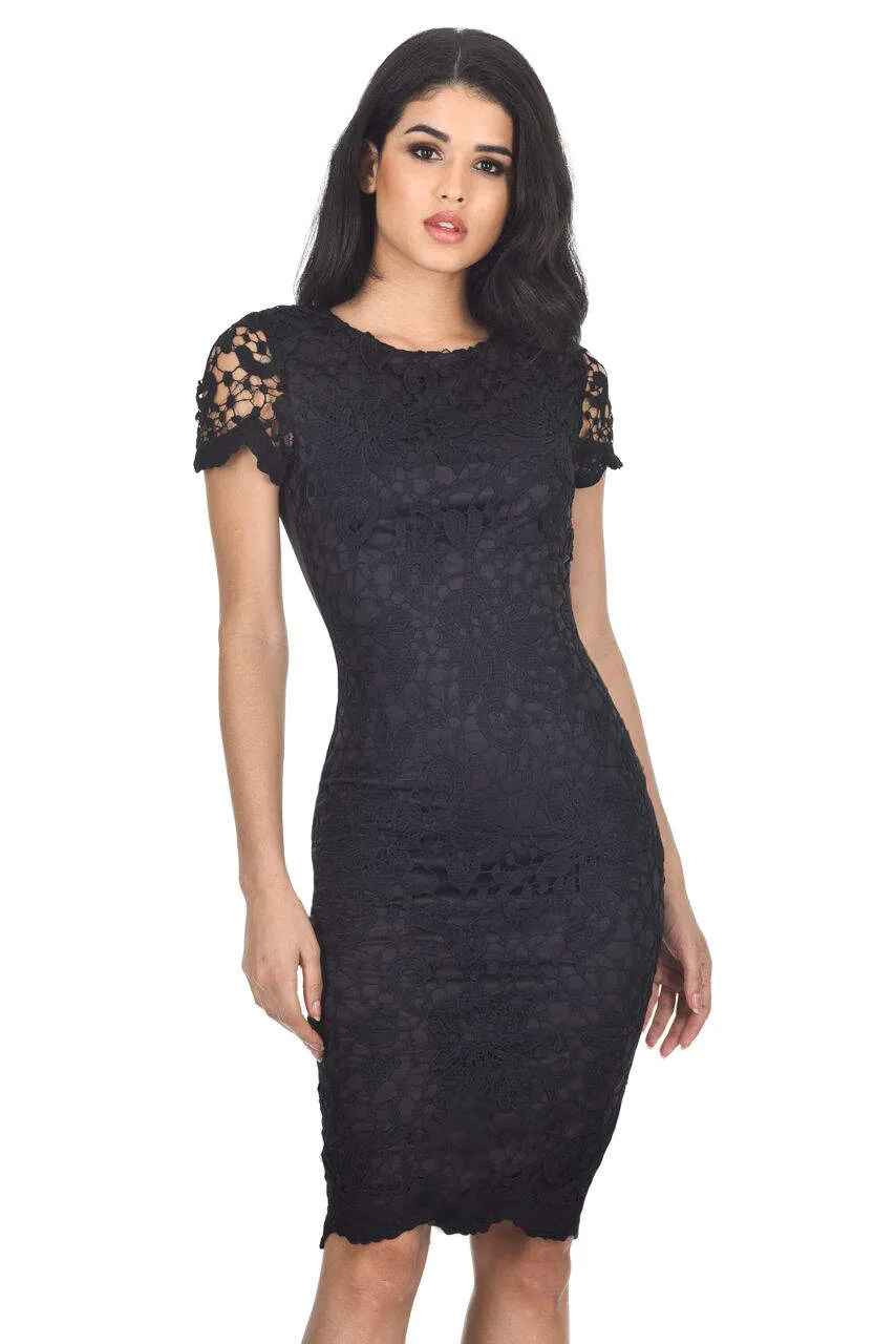 Black Crochet Midi Dress