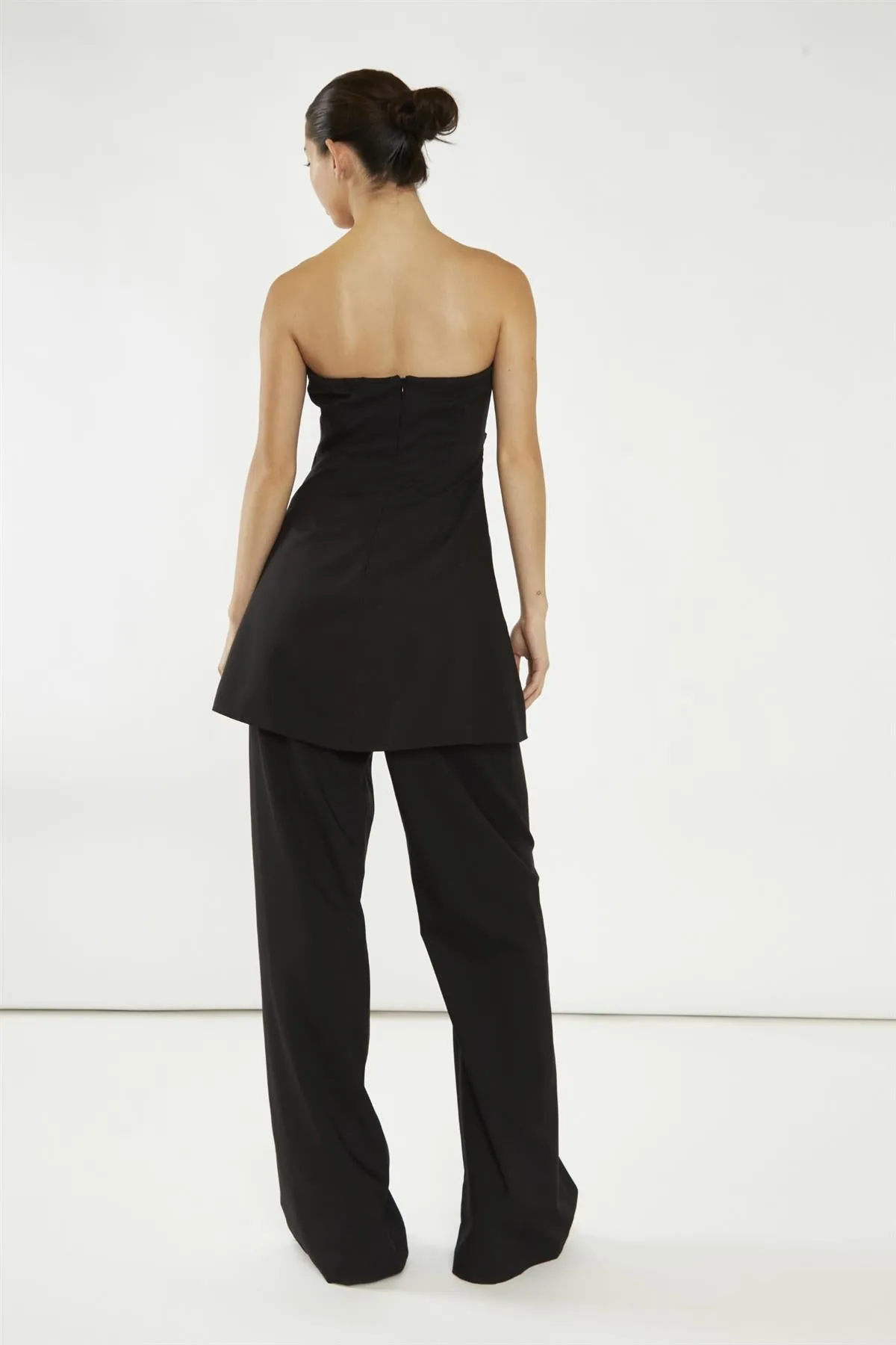 Black Gathered Waist Longline-Top