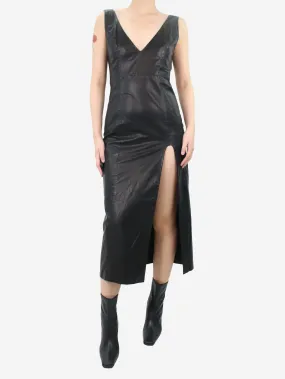 Black leather-effect sleeveless slit midi dress - size UK 10