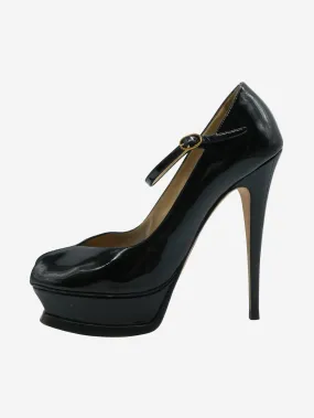 Black patent leather open-toed platform heels  - size EU 40