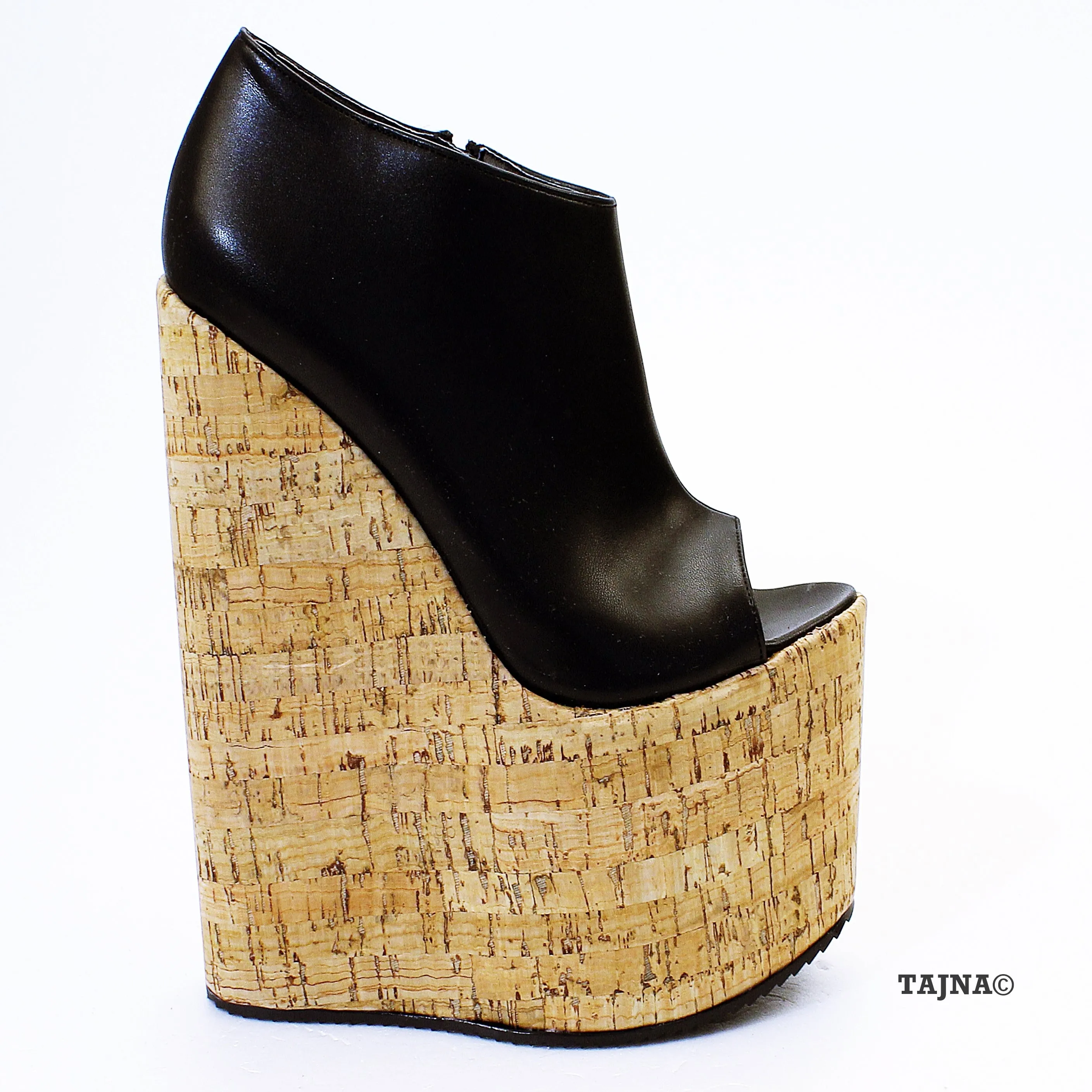 Black Platform Peep Toe High Heel Wedges