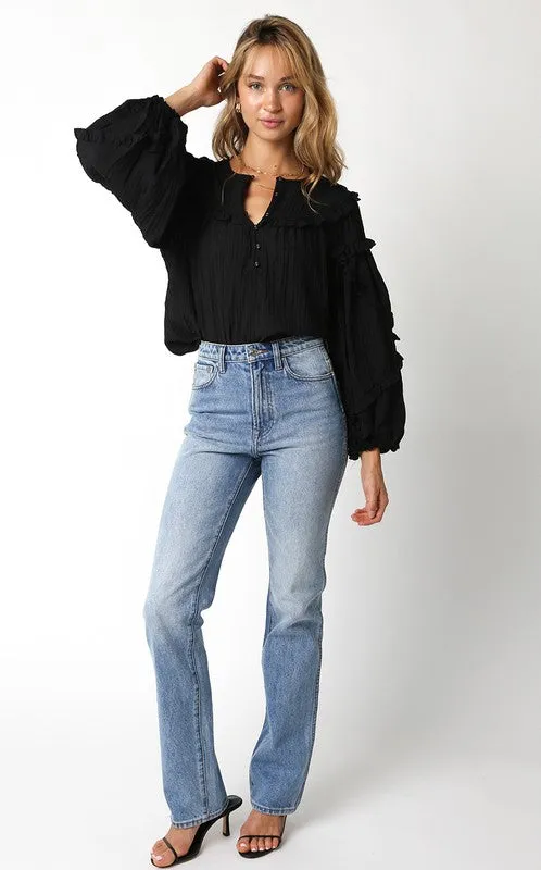 Black Ruffle Sleeve Blouse