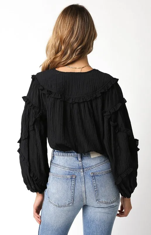 Black Ruffle Sleeve Blouse