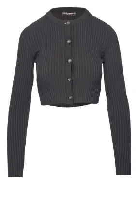 Black Sicily Ribbed Knit Cardigan