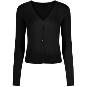 Black Stretch V Neck Button Through Cardigan