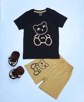 Boys Bear Print Half Sleeves T-Shirt & Shorts Set