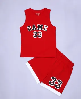 Boys Game Print Trim Tank Top Jersey & Shorts Set