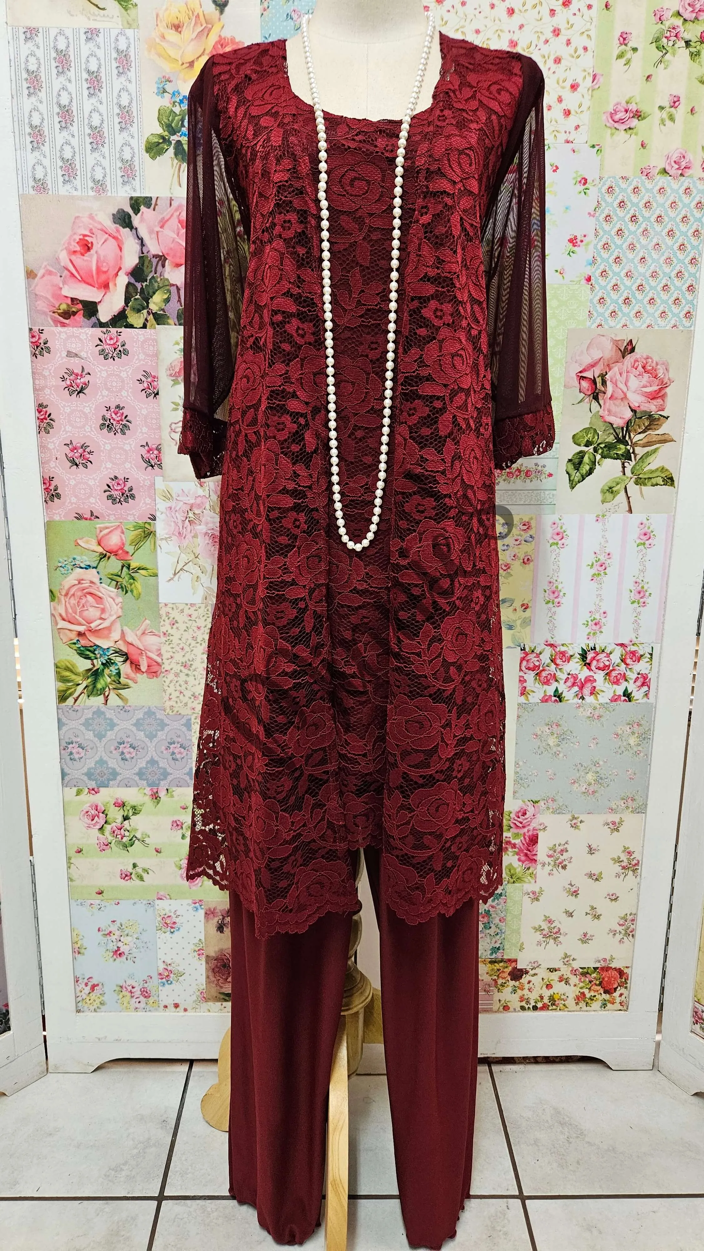 Burgundy 3-Piece Pants Set LR0597