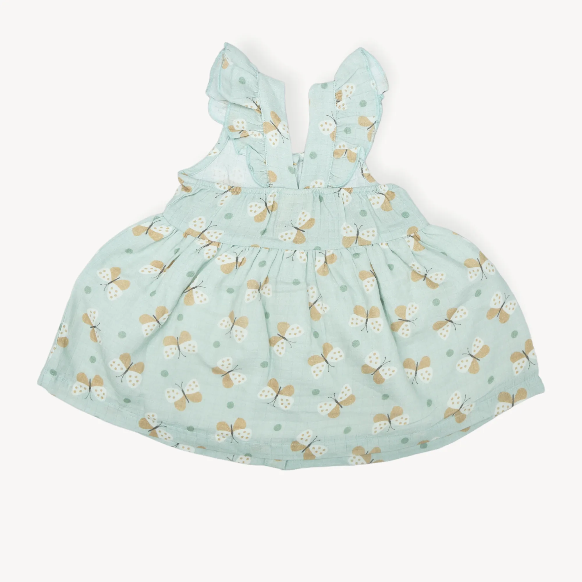 Butterfly Ruffle Button Baby Dress Bloomer (Organic Muslin)