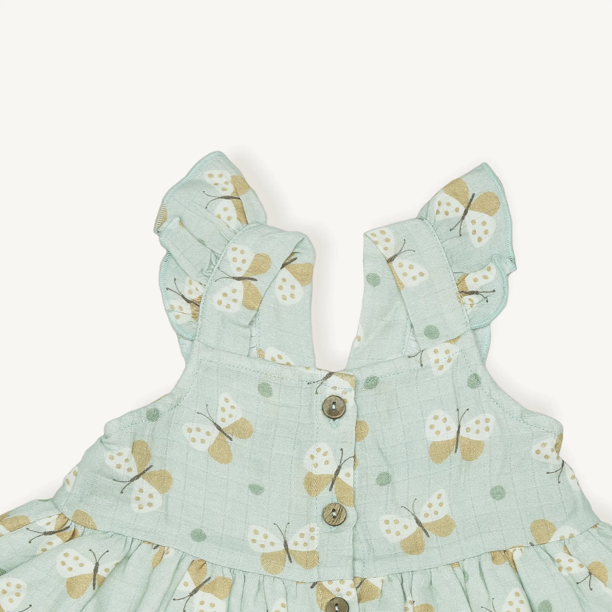 Butterfly Ruffle Button Baby Dress Bloomer (Organic Muslin)