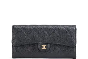 CHANEL LONG FLAP WALLET (2482xxxx) BLACK CAVIAR LEATHER GOLD HARDWARE, WITH CARD, DUST COVER & BOX