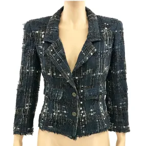 Chanel Navy Metallic Silk and Tweed Jacket 06P