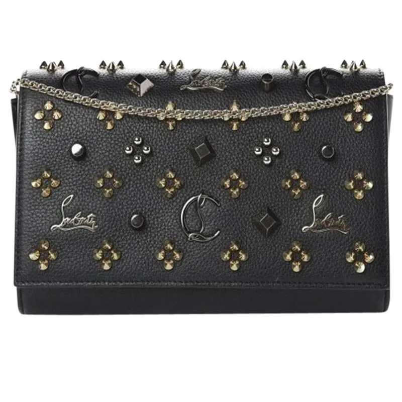 Christian Louboutin Clutch Calfskin Spikes Paloma Loubinthesky Black Leather Shoulder Bag